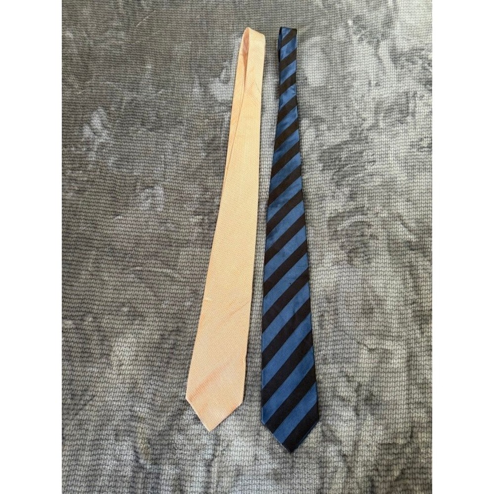 Hugo Boss Silk Tie Lot 2 Peach Textured Blue Black Striped Mens Neckties Italy